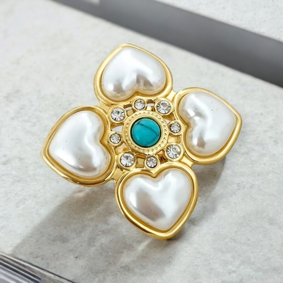 New Oversized Baroque Pearl Turquoise Heart Statement Ring - Picture 4 of 4